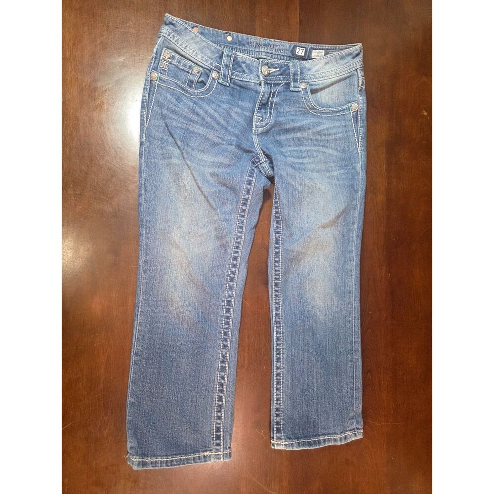 Miss Me Signature Cuffed Capri Jeans Sz 27 Embroidered Flap Pockets